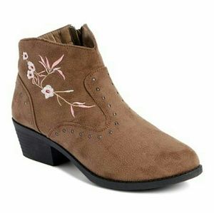 Karyn's Taupe Floral Embroidered Booties